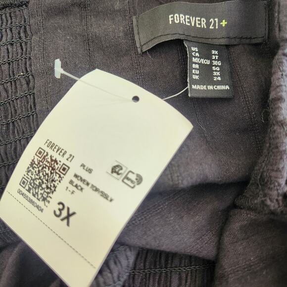 Forever 21 Puff Sleeve Crop Top Plus Size 3X Black Smocked Boho Prairie - Picture 4 of 9